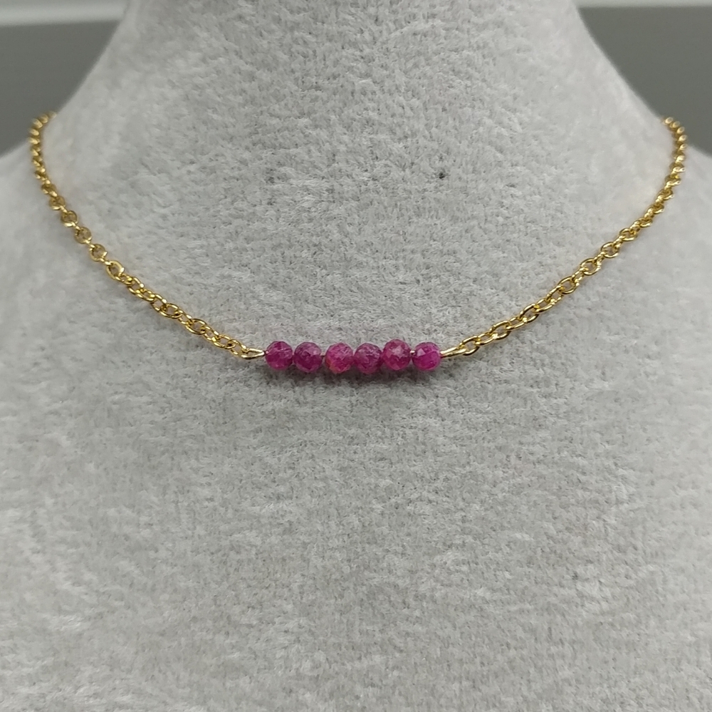 Ruby Necklace Natural Ruby Gemstone 18k Gold Plated Stainless-Steel Bar Necklace